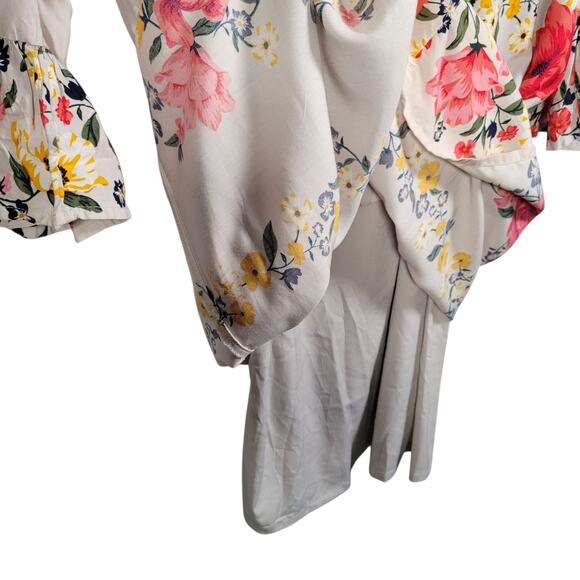 Old Navy M Tall Floral Bell Sleeve Dress Lined White Pink Yellow Midi Boho - Picture 5 of 11